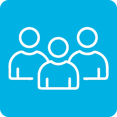 white outline of three people grouped together.