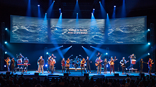 Worship team leading worship in chapel