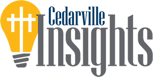 Logo - Illuminated lightbulb with a filament appearing like the three crosses of Calvary. Text: Cedarville Insights.