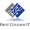 First Column IT Circuit board looking logo. Text:First Column IT.