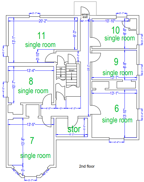 Harriman house second floor with dimensions