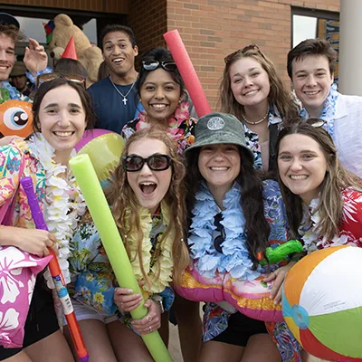 Group of students in Hawaiian shirts